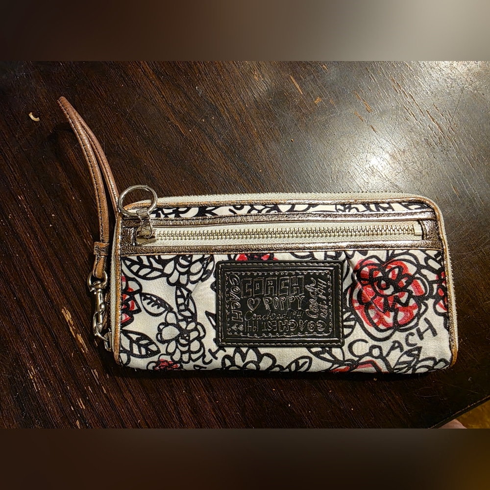 Coach Poppy Floral Graffiti Slim Zip Wristlet/Wallet.